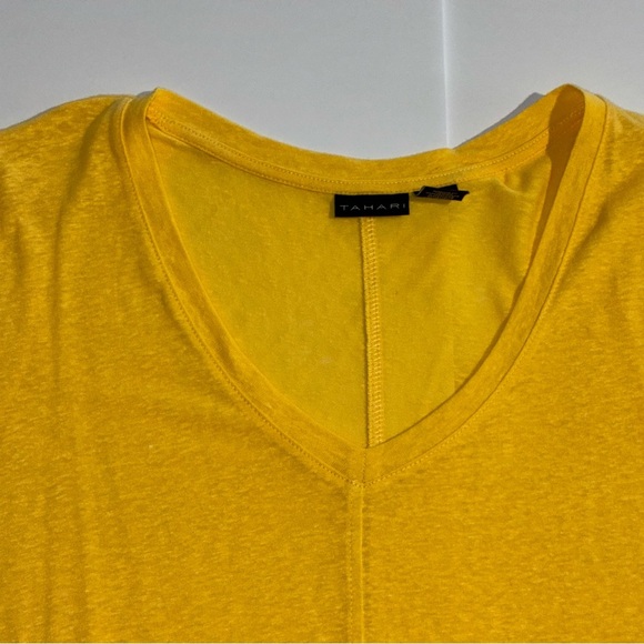 Tahari Women’s Yellow Short Sleeve Linen Slub V-Neck T-Shirt Size 1X - Picture 2 of 6